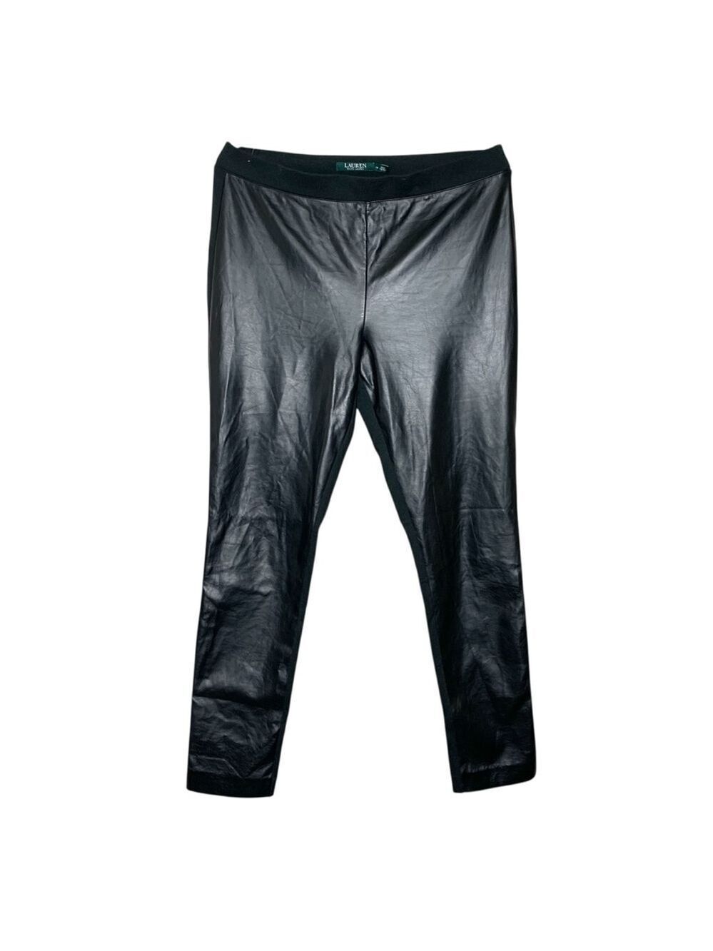 Lauren Ralph Lauren Black Faux Leather Front Legging Pants Sz 14 Pull On Stretch